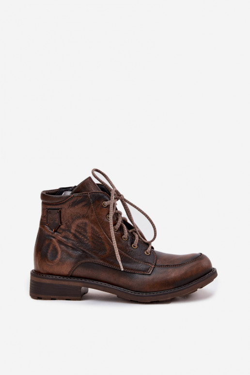 DamenstiefelErmöglichtturalnej Skóry mit breiten Absätzen Es mussciejka 07063-02 braune Farbe