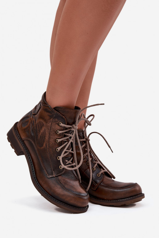 DamenstiefelErmöglichtturalnej Skóry mit breiten Absätzen Es mussciejka 07063-02 braune Farbe