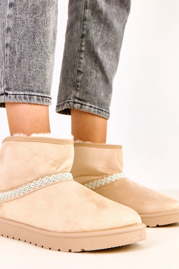 Beige niedrige Schneestiefel aus Kunstvelours, Karolla