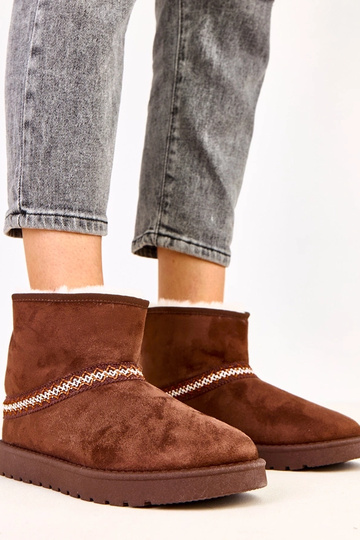 Braune niedrige Schneestiefel aus Kunstvelours, Karolla 2