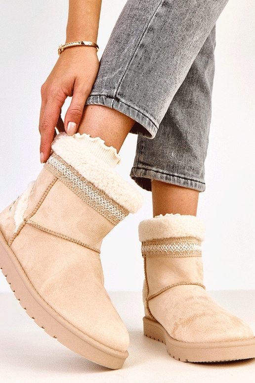 Beige niedrige Schneestiefel mit...