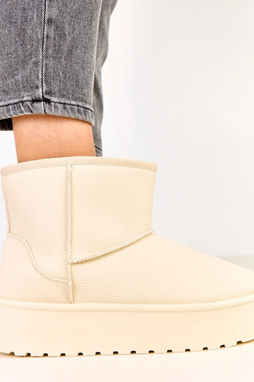 Beige niedrige Schneestiefel mit Plateausohle aus Kunstleder, Reinol 2