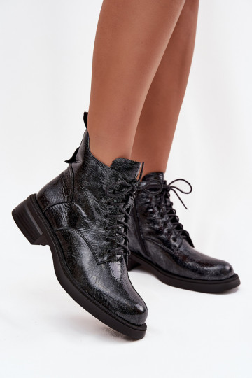 mit Lackeffekt Haut Damenstiefel Klocke D&A LZ52-954 Dunkelblau 2