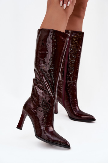 Haut mit Lackeffekt Damenstiefel mit Absätzen sich Zuarm laufen D&A CR52-716 Burgund 2