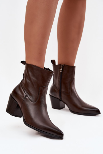 Leder-Cowboy-Stiefeletten für Damen mit Absatz, gefüttert, schokoladenbraun Zazoo 60565 2