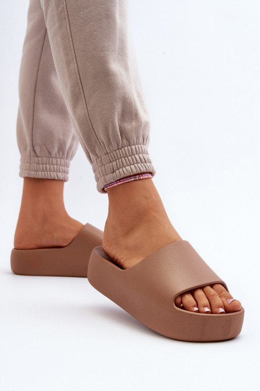 Feminin Hausschuhe Auf dicker Sohle braune Farbe Oreithano