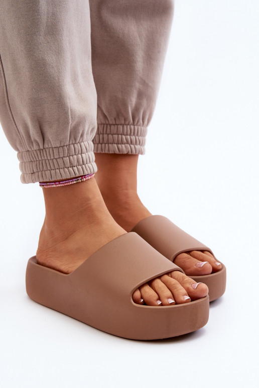 Feminin Hausschuhe Auf dicker Sohle braune Farbe Oreithano