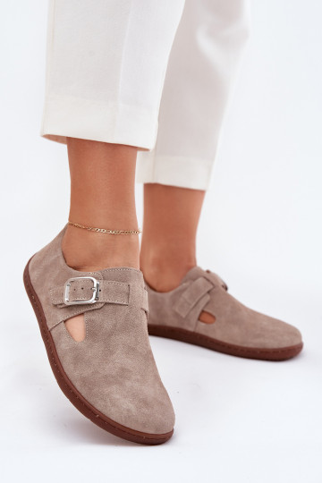 aus INildleder Schuhe Barefoot Feminin mit Schnallen Zazoo N1261 Beige 2