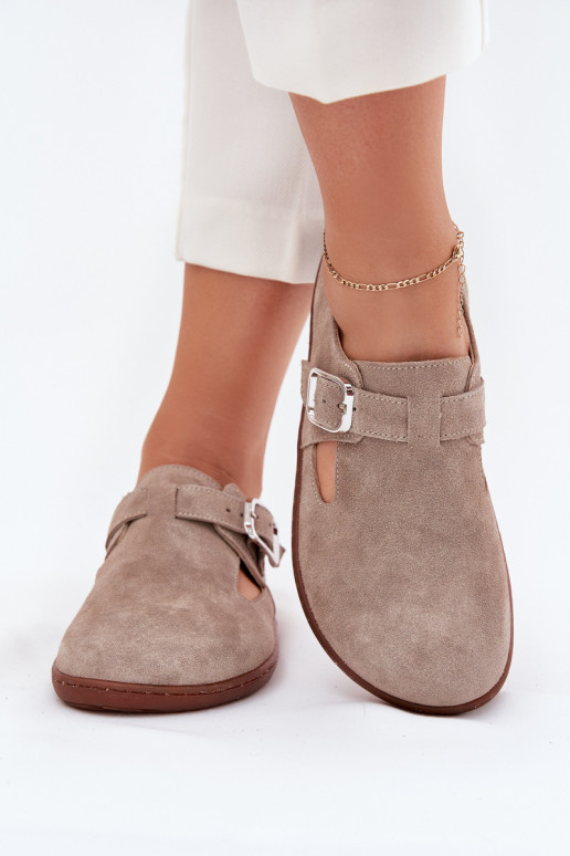 aus INildleder Schuhe Barefoot Feminin mit Schnallen Zazoo N1261 Beige