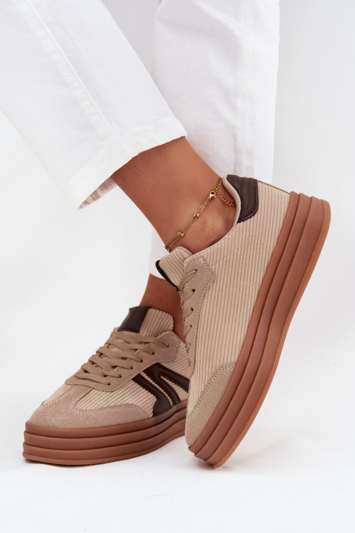 Damen Velours Sneaker im sportlichen Stil mit Plattform, in Sandfarbe Corynelle