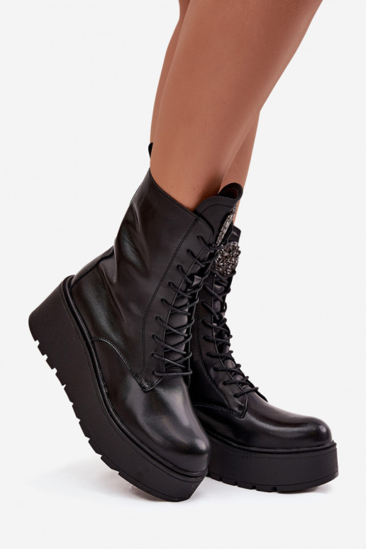 Haut Damenstiefel mit Ornamenten sich Zuarm laufen schZuarze Farbe Ulrika