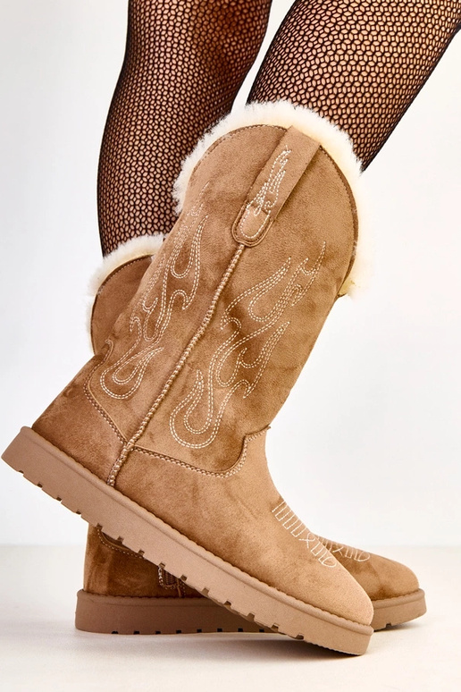 Dunkelbeige Schneestiefel mit...