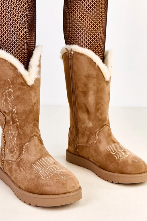 Dunkelbeige Schneestiefel mit...