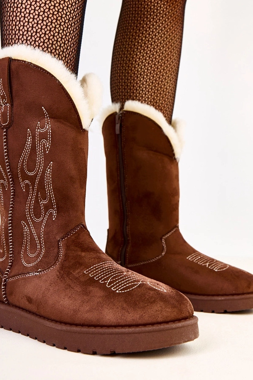 Braune Schneestiefel mit Stickerei an...