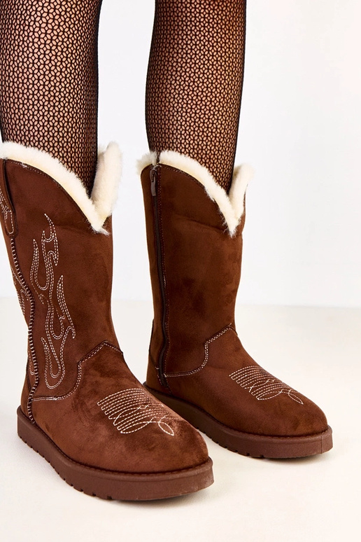 Braune Schneestiefel mit Stickerei an...