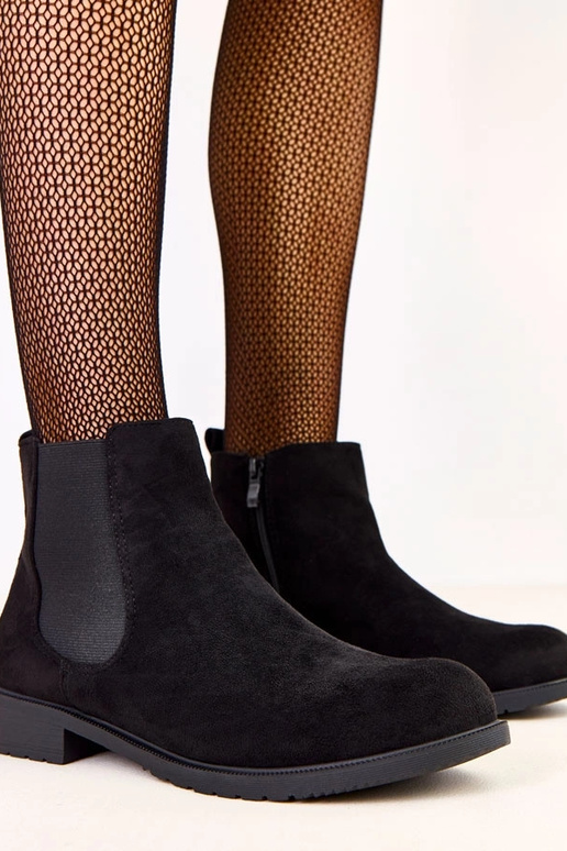 Schwarze flache Stiefeletten mit...