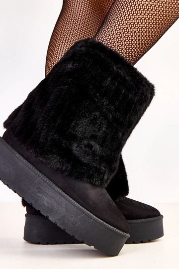 Schwarze Schneestiefel mit Plattform und Fellschaft Leda 2