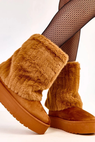 Braune Schneestiefel mit Plattform und Fellschaft Leda 2