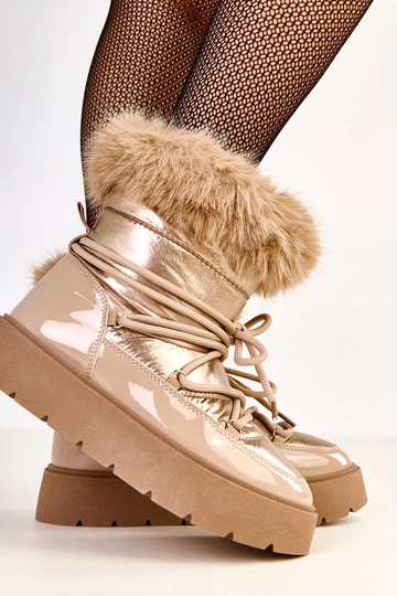 Beige Schneestiefel mit Schnürsenkeln und lackiertem Akzent Garis 2