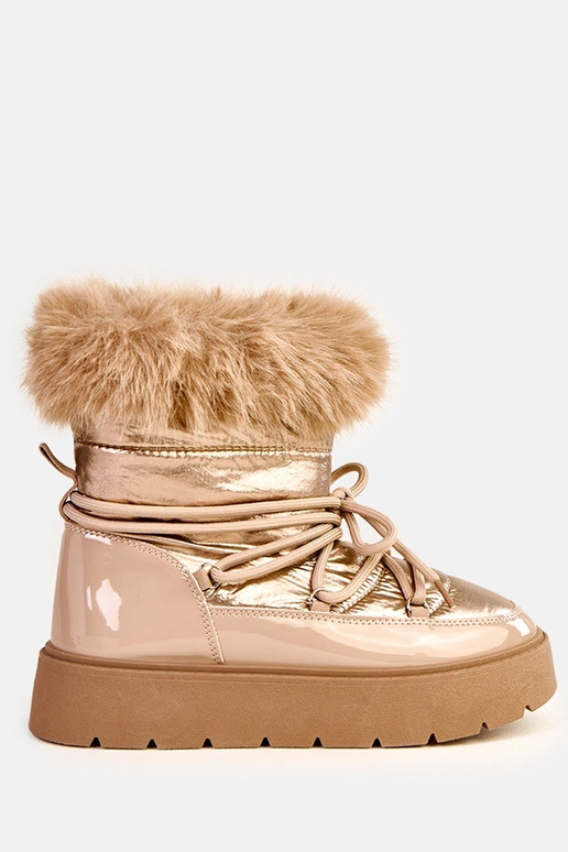 Beige Schneestiefel mit Schnürsenkeln...