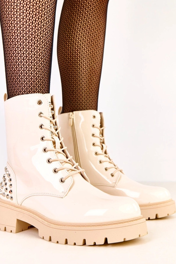 Sandfarbene lackierte Stiefel mit Glitzer Marsley 2
