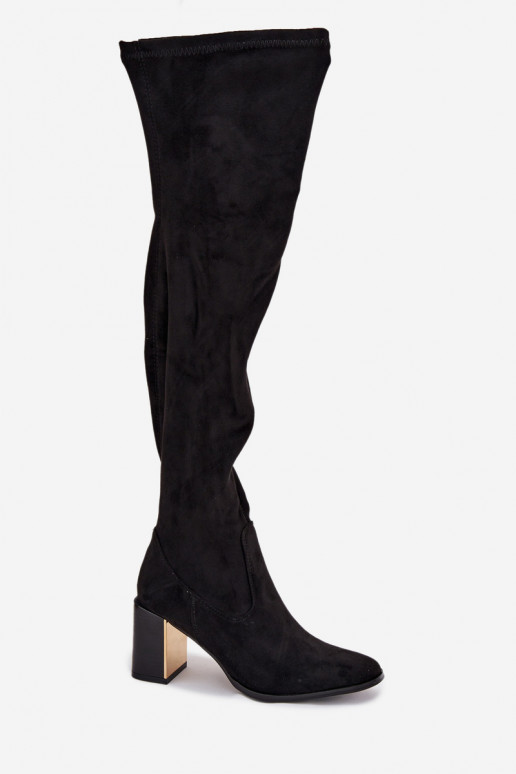 Damenstiefel oberhalb des Knies mit Absätzen aus Öko-INildlederoZue schZuarze Farbe Jelina
