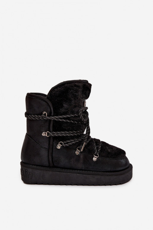 Schneestiefel Feminin mit einer Plattform mit Pelzmantel D.Franklin DFSH37005 schZuarze Farbe