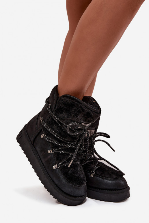 Schneestiefel Feminin mit einer Plattform mit Pelzmantel D.Franklin DFSH37005 schZuarze Farbe