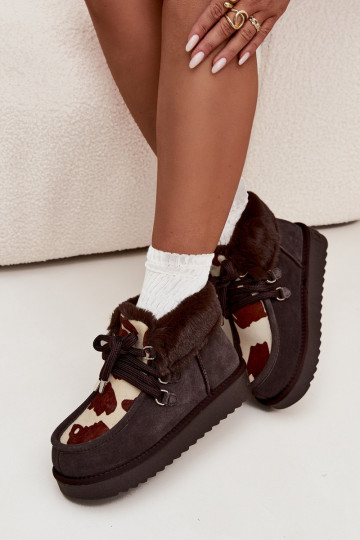 Damen Schneestiefel aus Naturwildleder mit Flicken D.Franklin DFSH375008 in Schokoladenfarbe