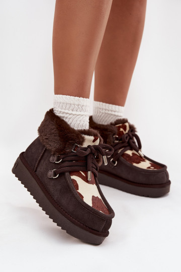 Damen Schneestiefel aus Naturwildleder mit Flicken D.Franklin DFSH375008 in Schokoladenfarbe 2