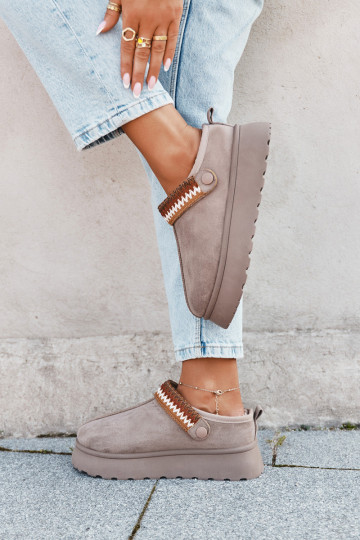Schneestiefel für Damen, niedrig mit beweglichen Riemen und Stickerei, mit Plattform in sandfarben Lyrisse 2