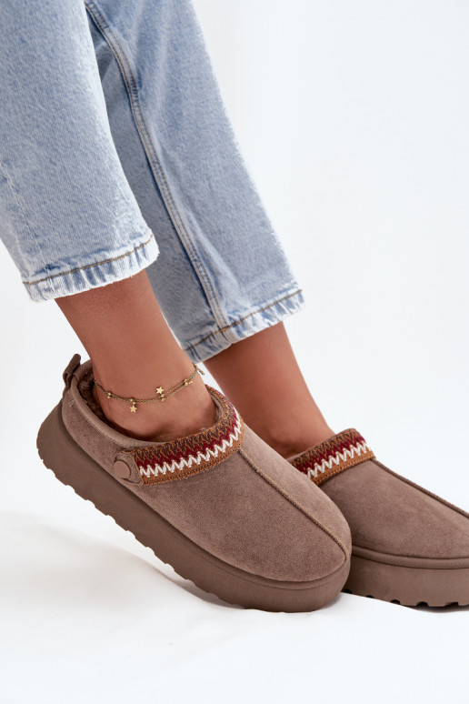 Schneestiefel für Damen, niedrig mit beweglichen Riemen und Stickerei, mit Plattform in sandfarben Lyrisse