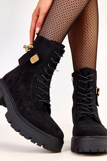 Schwarze Damen Wanderschuhe mit goldenem Bären Messey 2
