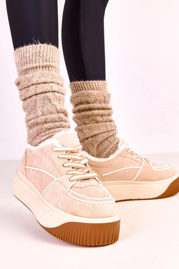 Sandfarbene warme Sportschuhe auf Plattform Vargas 2