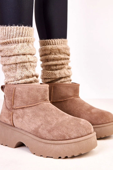 Dunkelsandfarben niedrige Schneestiefel aus Kunstwildleder Joshua