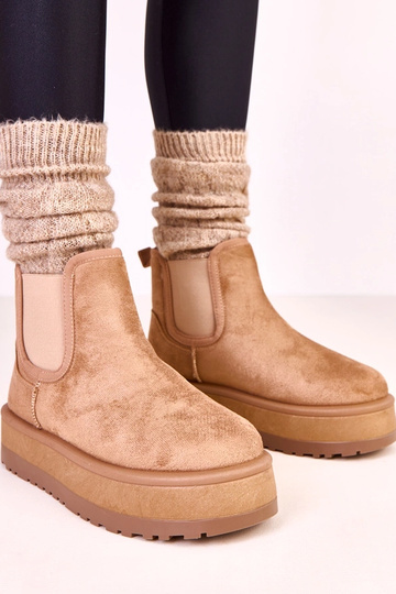 Dunkelsandfarben niedrige Schneestiefel mit elastischem Einsatz Nancey