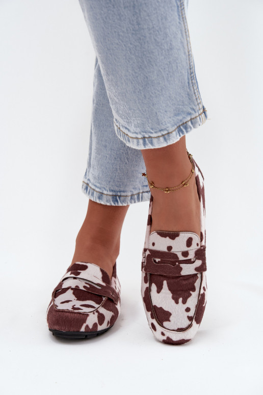 Damenflache Mokassins mit Patches in Braun-Weiß "Soreline"