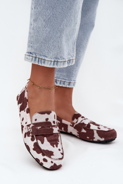 Damenflache Mokassins mit Patches in Braun-Weiß "Soreline"