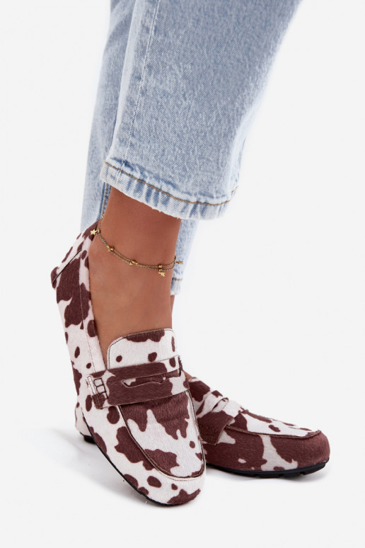 Damenflache Mokassins mit Patches in Braun-Weiß "Soreline"