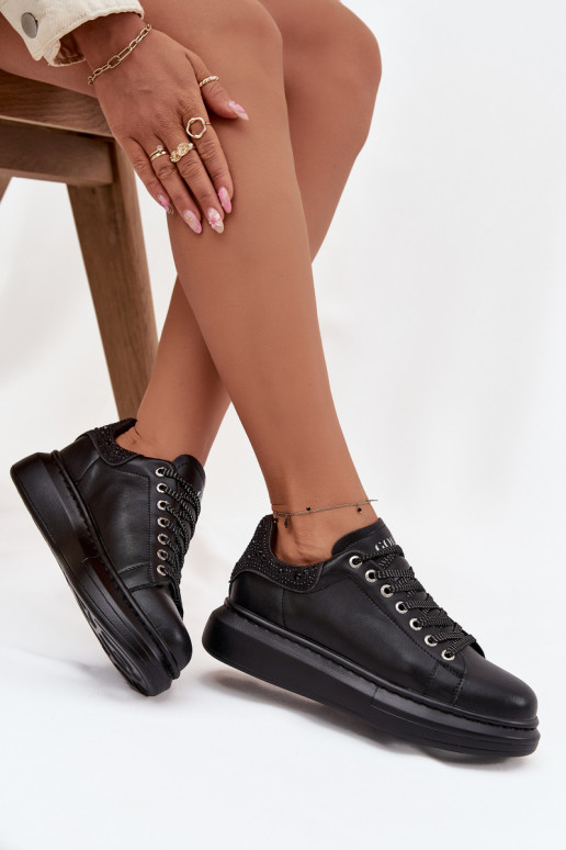 Sneakers Stilvollllschuhe FemininErmöglichtturalnej Skóry GOE OO2N4004 schZuarze Farbe