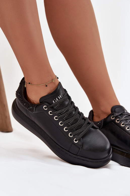 Sneakers Stilvollllschuhe FemininErmöglichtturalnej Skóry GOE OO2N4004 schZuarze Farbe