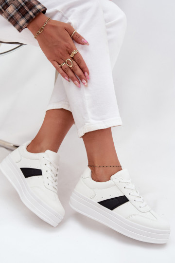 Elvessia weiße Damen-Sport-Schuhe mit Plattform