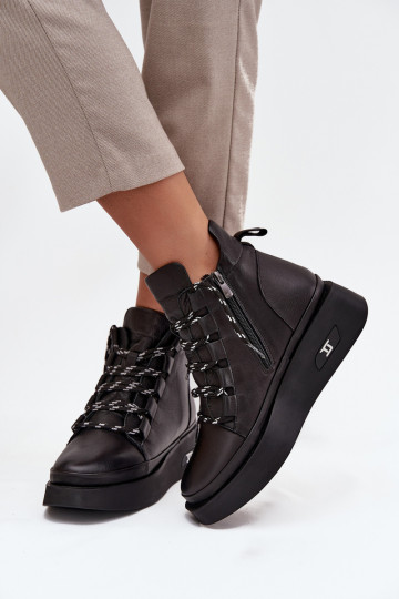 Haut Damenstiefel mit einer Plattform sich Zuarm laufen Artiker 55C0809 schZuarze Farbe 2