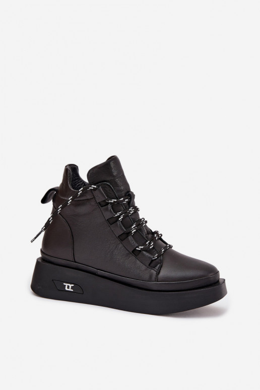 Haut Damenstiefel mit einer Plattform sich Zuarm laufen Artiker 55C0809 schZuarze Farbe