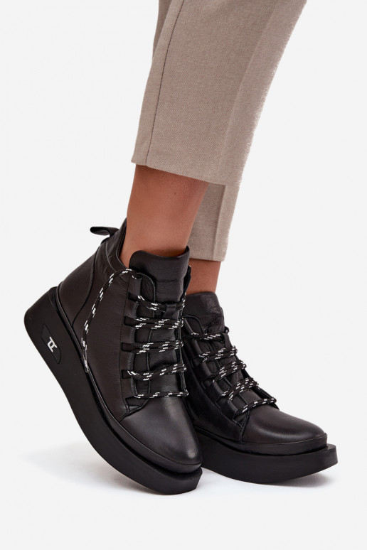 Haut Damenstiefel mit einer Plattform sich Zuarm laufen Artiker 55C0809 schZuarze Farbe