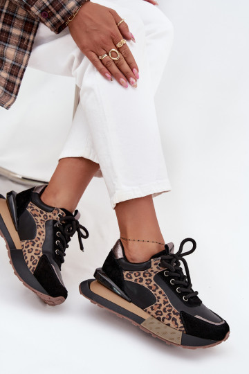 Haut Sneakers Stilvollllschuhe Feminin mit einer Plattform mit Leopardenfellmuster Artiker 55C0134 schZuarze Farbe