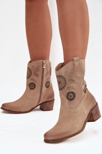 aus INildleder Haut Damenstiefel mit durchbrochenen Elementen mit Absätzen Zazoo 3844 Beige 2
