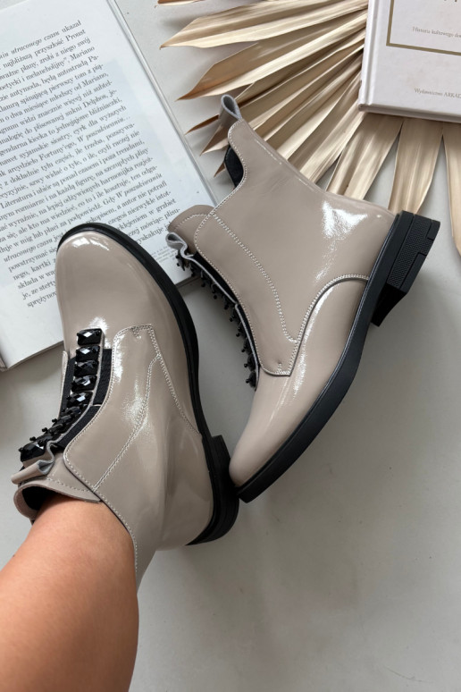 Damen Stiefeletten aus echtem Leder mit Lackeffekt D&A MR52-108 sandfarben