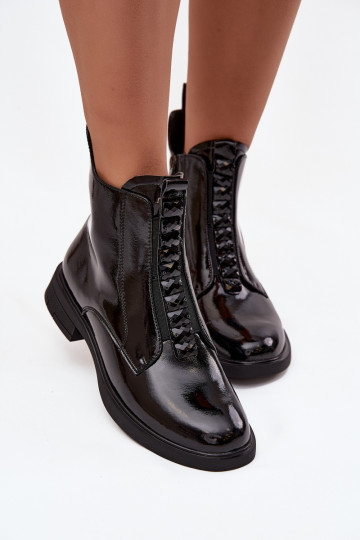 D&A MR52-108 schwarze Lackstiefeletten aus Kunstleder für Damen