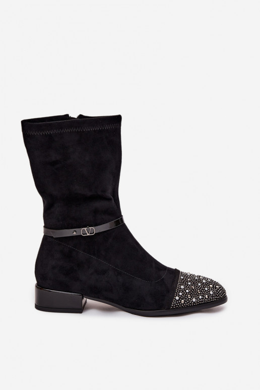 Damen Stiefeletten auf niedrigem Absatz mit Dekoration und Bändern D&A MR52-165 schwarz